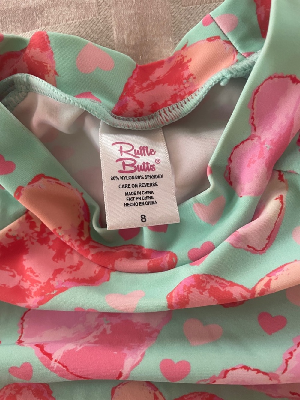 Rufflebutts Girls Mint Heart Rash Guard Set with Pink Ruffles size 8 two piece - Picture 5 of 6